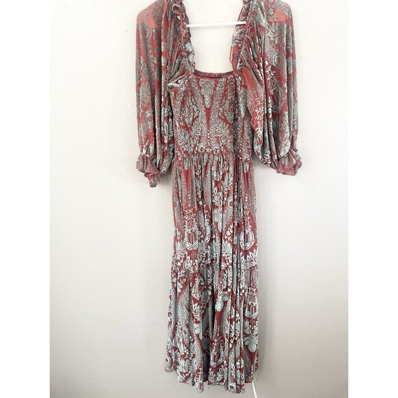 Fate Curve Women's Brick Red/Teal Burnout Velvet Midi Maxi Dress Size Small - Picture 12 of 13